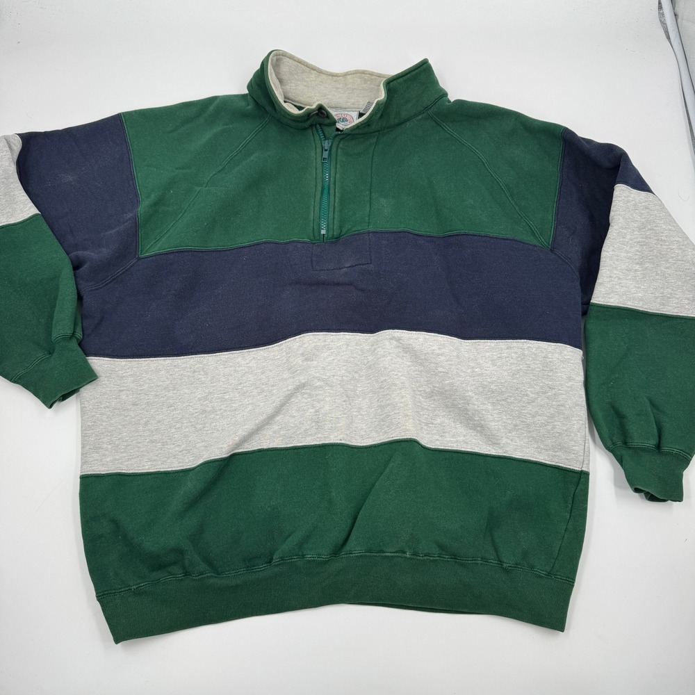 Cape Isle Knitters Mens XL Quarter Zip‎ Sweatshirt Green Navy Grey Colorblock